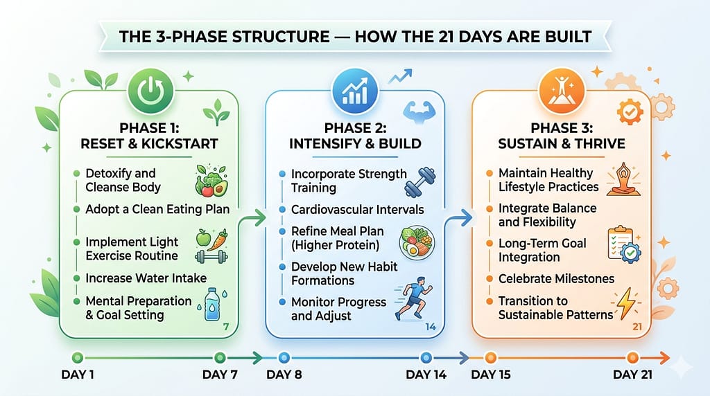 The 3-Phase Structure — How the 21 Days Are Built