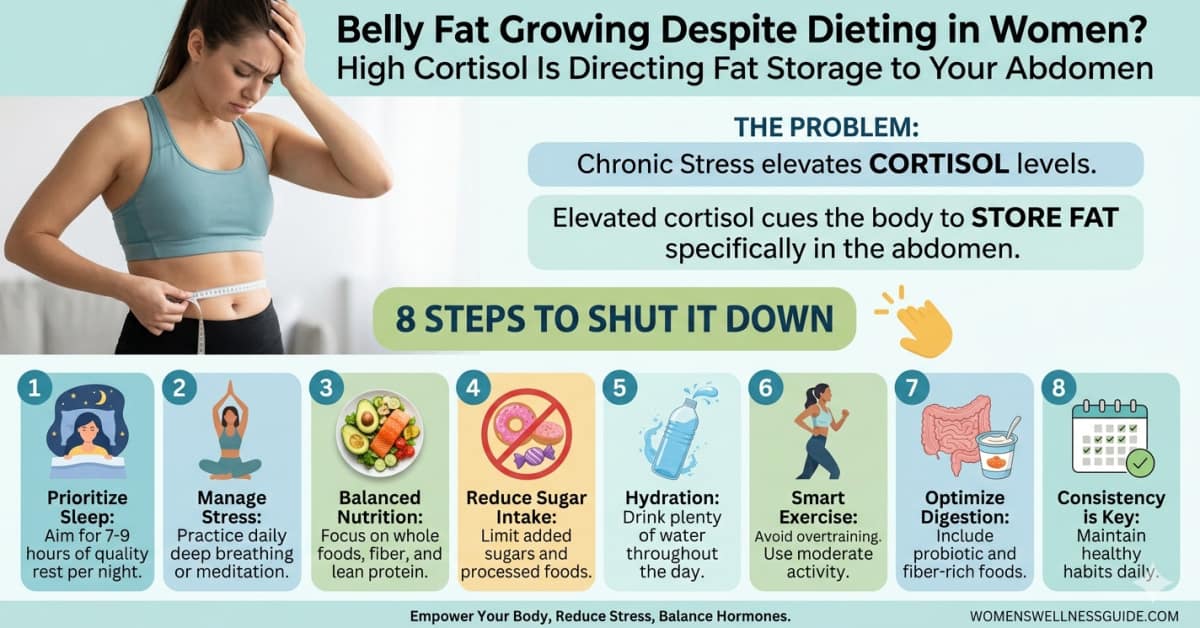 Belly Fat Growing Despite Dieting — High Cortisol Is Directing Fat Storage to Your Abdomen — 8 Steps to Shut It Down